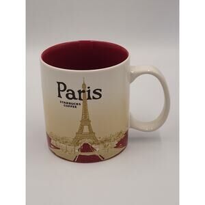 Starbucks Paris Coffee Mug 2014 Eiffel Tower Red Cream Starbies Cup 16 Oz.